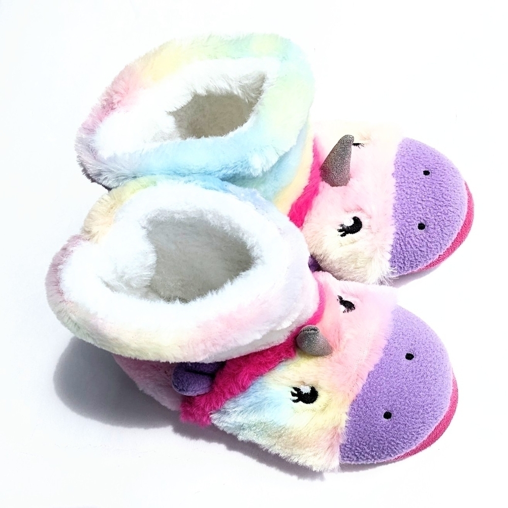 Totes Colorful Unicorn Plush Kids Slippers